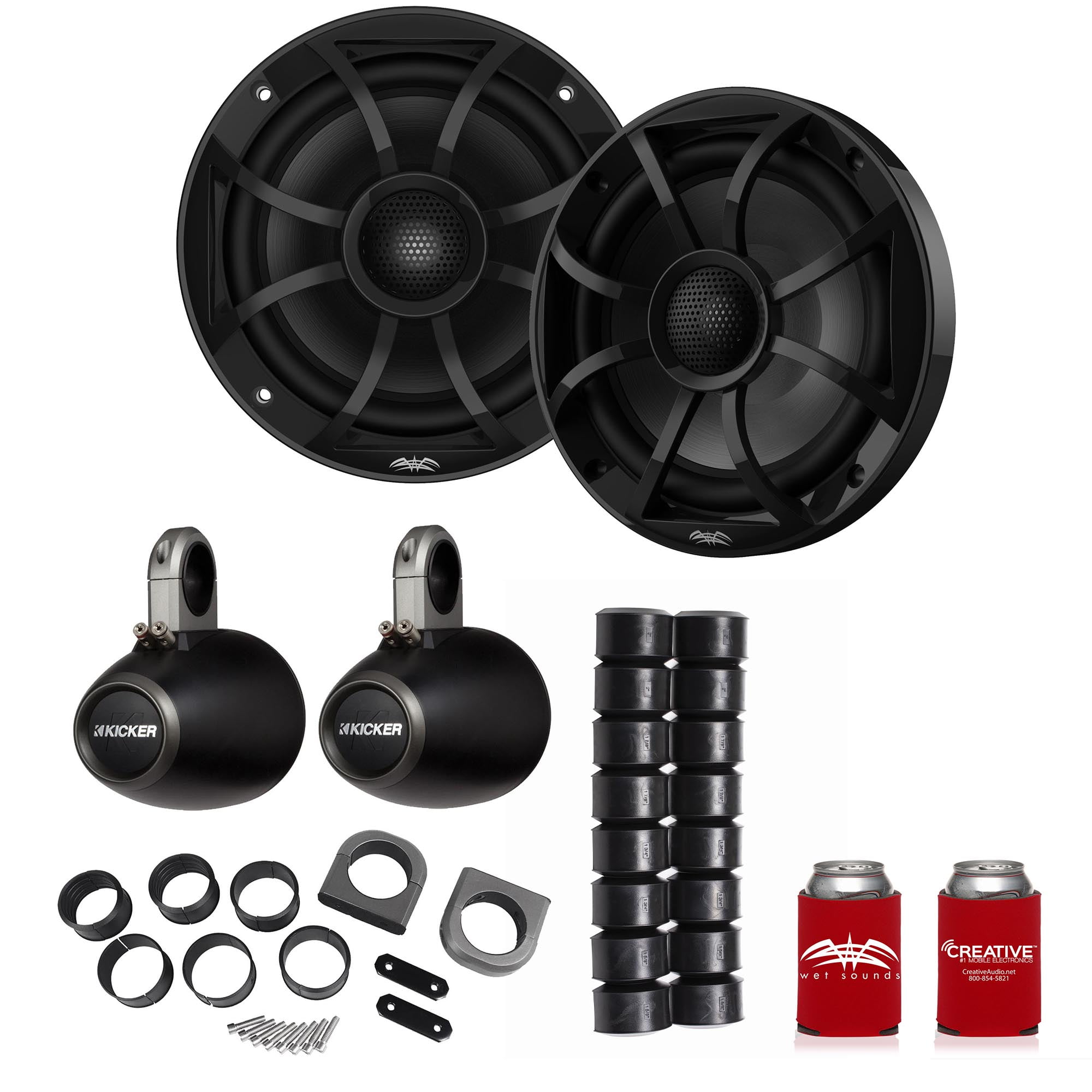 Wet Sounds RECON 6BG 6.5" Black Grill Marine Speakers with Kicker
