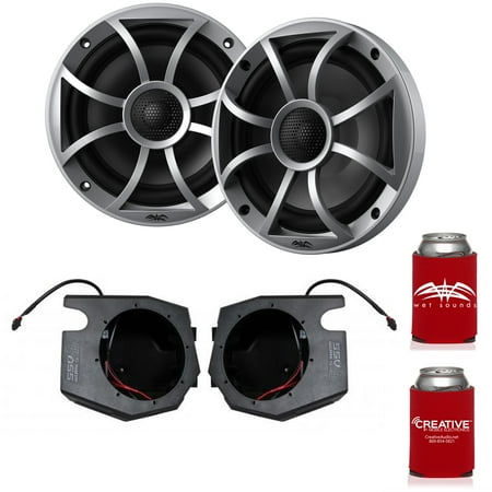 Wet Sounds RECON 6-S 6.5" Silver Grill Marine Speakers with RZ4-F65U 2014+ Polaris RZR Front Kick Pods