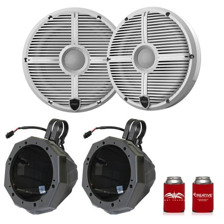 Wet Sounds RECON 6-XWW 6.5" White Grill Marine Speakers with US2-C65U-175 Black Speaker Pod with 1.75" Roll Bar Clamps