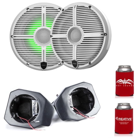 Wet Sounds RECON 6-XWW RGB 6.5" White Grill RGB Marine Speakers with RG4-F65U Ranger XP1000 2018 and up Front Speaker Pods