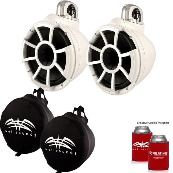 Wet Sounds REV 10 Fixed Clamp Tower Speakers with Wet Sounds Suitz speaker Covers - White