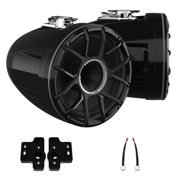 Wet Sounds REV 10 HD 10" Horn Loaded Compression Driver Tower Speakers with XZ Grills & Stainless Swivel Base Mount, 300 Watts RMS, Black, Pair with Wet Sounds BLACK Centurion Gladiator brackets