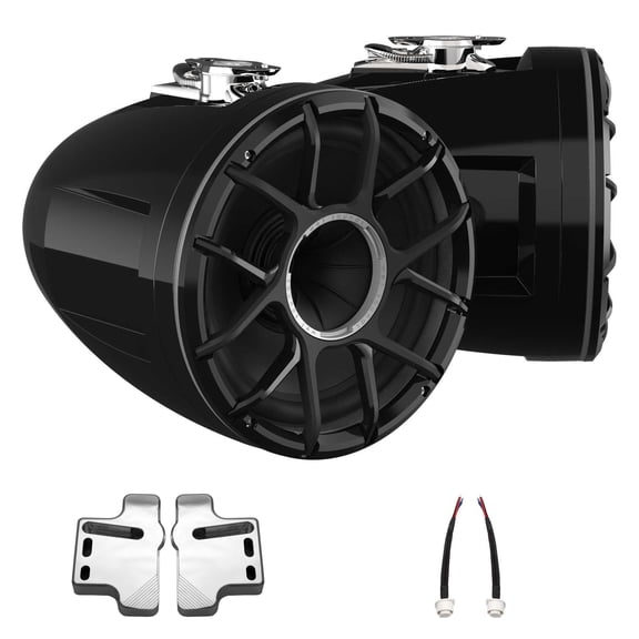 Wet Sounds REV 10 HD 10" Horn Loaded Compression Driver Tower Speakers with XZ Grills & Stainless Swivel Base Mount, 300 Watts RMS, Black, Pair with Wet Sounds POLISHED Centurion Gladiator brackets