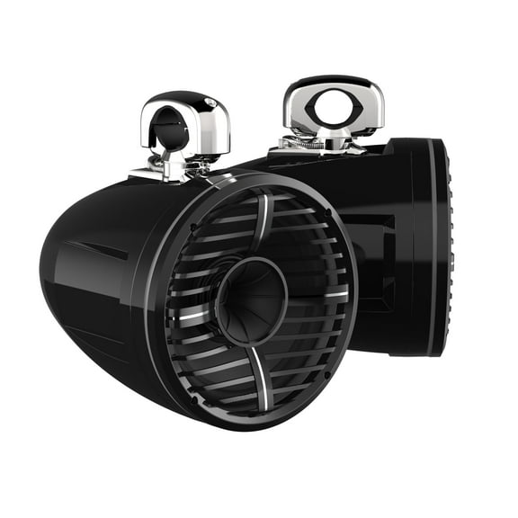 Wet Sounds REV 10 HD 10" Horn Loaded Compression Driver Tower Speakers with XW Grills & Stainless Swivel Clamps, 300 Watts RMS, Black, Pair
