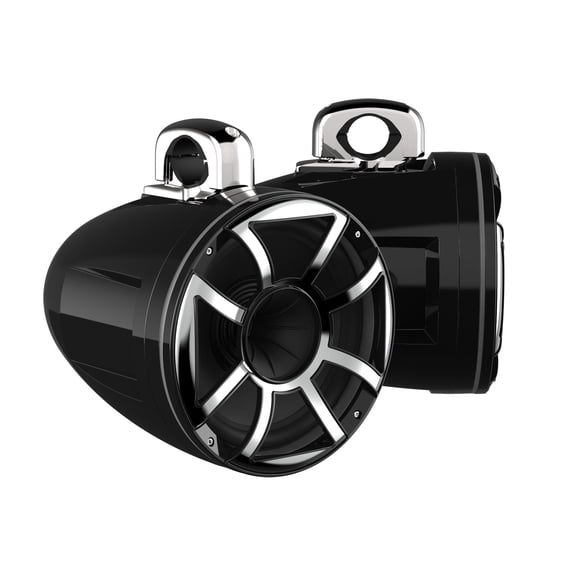 Wet Sounds REV 10 HD 10" Horn Loaded Compression Driver Tower Speakers with XZ Grills & Stainless Fixed Clamps, 300 Watts RMS, Black, Pair