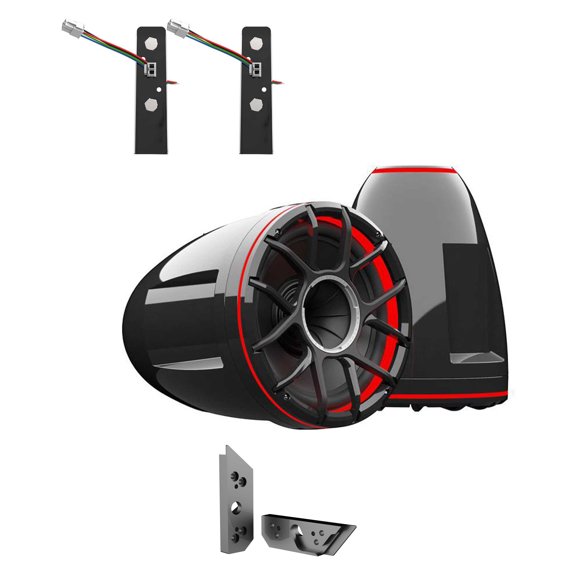Wet Sounds REV 10 HD 10" Tower Speakers with XZ Grills & X Mount, 400 Watts RMS, BLACK, Pair with Wet Sounds ADP-MALIBU-G5-G Brushed Tower Speakers Adapters for the 2021+ Malibu G5 Tower