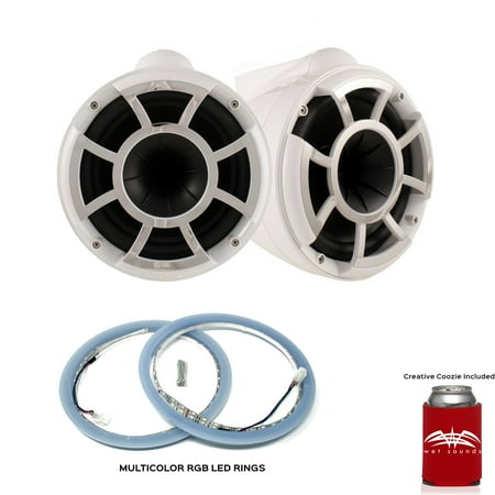 Wet Sounds REV 10 X Mount Tower Speakers with Wet Sounds LEDKITREV10-RGB RGB LED Speaker Rings - White