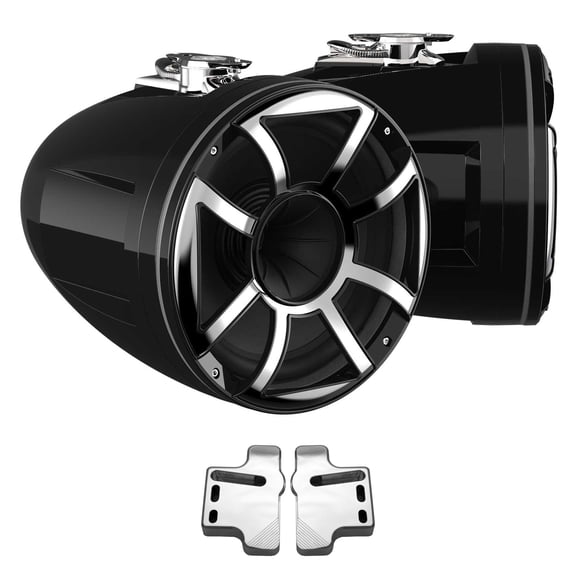 Wet Sounds REV 12 HD 12" Horn Loaded Compression Driver Tower Speakers with XS Grills & Stainless Swivel Base Mount, 400 Watts RMS, Black, Pair with Wet Sounds POLISHED Centurion Gladiator brackets
