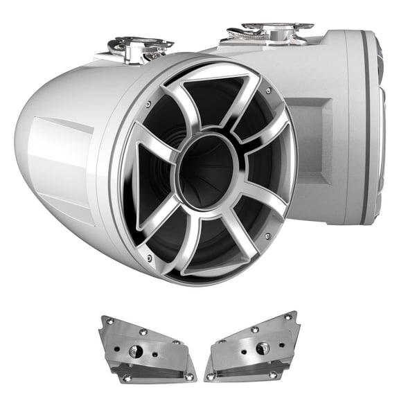 Wet Sounds REV 12 HD 12" Horn Loaded Compression Driver Tower Speakers with XS Grills & Stainless Swivel Base Mount, 400 Watts RMS, White, Pair with Wet Sounds Lower brackets for Nautique FC5 Tower