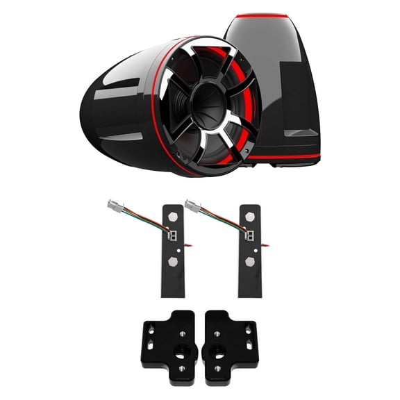 Wet Sounds REV 12 HD 12" Horn Loaded Compression Driver Tower Speakers with XS Grills & X Mount, 400 Watts RMS, BLACK, Pair with Wet Sounds BLACK Centurion Gladiator brackets