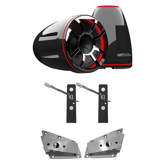 Wet Sounds REV 12 HD 12" Horn Loaded Compression Driver Tower Speakers with XS Grills & X Mount, 400 Watts RMS, BLACK, Pair with Wet Sounds Lower brackets for Nautique FC5 Tower