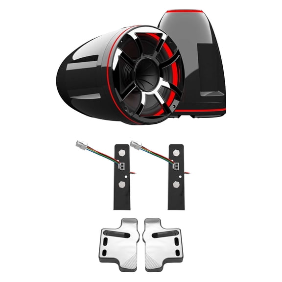 Wet Sounds REV 12 HD 12" Horn Loaded Compression Driver Tower Speakers with XS Grills & X Mount, 400 Watts RMS, BLACK, Pair with Wet Sounds POLISHED Centurion Gladiator brackets