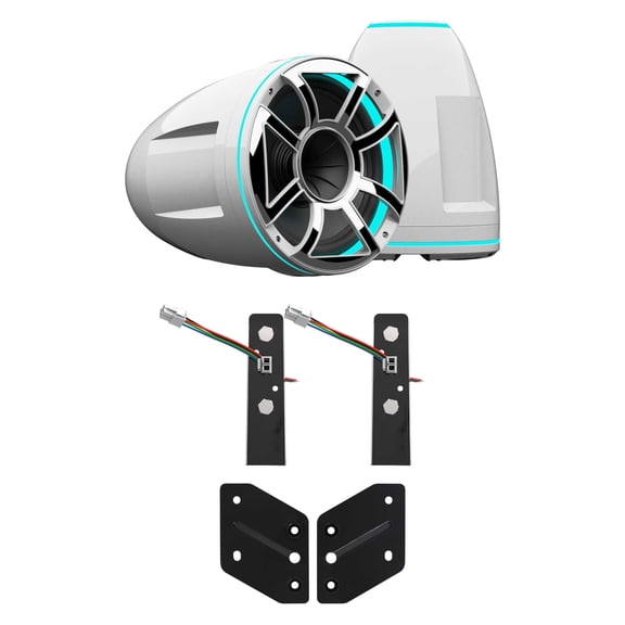 Wet Sounds REV 12 HD 12" Horn Loaded Compression Driver Tower Speakers with XS Grills & X Mount, 400 Watts RMS, White, Pair with Wet Sounds REV 10 adaptor for Malibu X Tower lower mount