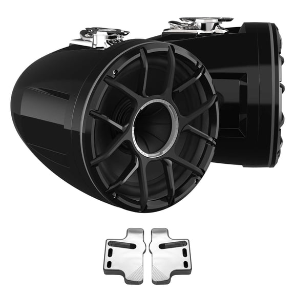 Wet Sounds REV 12 HD 12" Horn Loaded Compression Driver Tower Speakers with XZ Grills & Stainless Swivel Base Mount, 400 Watts RMS, Black, Pair with Wet Sounds POLISHED Centurion Gladiator brackets
