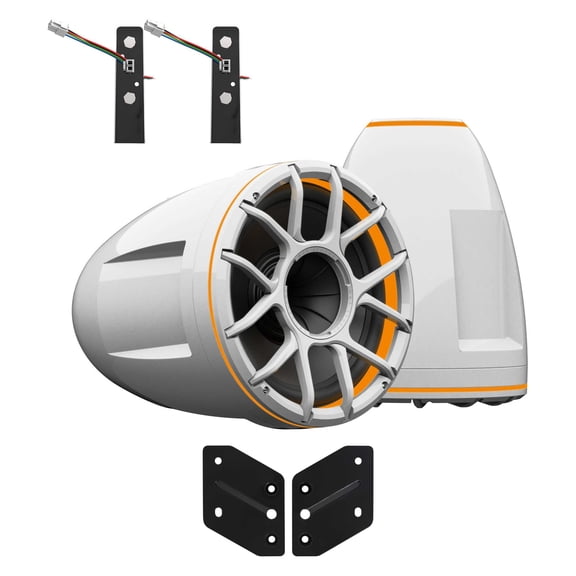 Wet Sounds REV 12 HD 12" Horn Loaded Compression Driver Tower Speakers with XZ Grills & X Mount, 400 Watts RMS, White, Pair with Wet Sounds REV 10 adaptor for Malibu X Tower lower mount