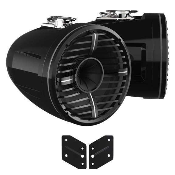 Wet Sounds REV 12 HD 12" Tower Speakers with XW Grills 400 Watts RMS, Black, Pair with Wet Sounds REV 10 adaptor for Malibu X Tower lower mount
