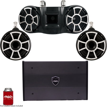 Wet Sounds REV 3-SOME & Amp- REV410 & REV10 Tower Speakers & A SYN-DX 6 amplifier (Black w/ Fixed Clamps)