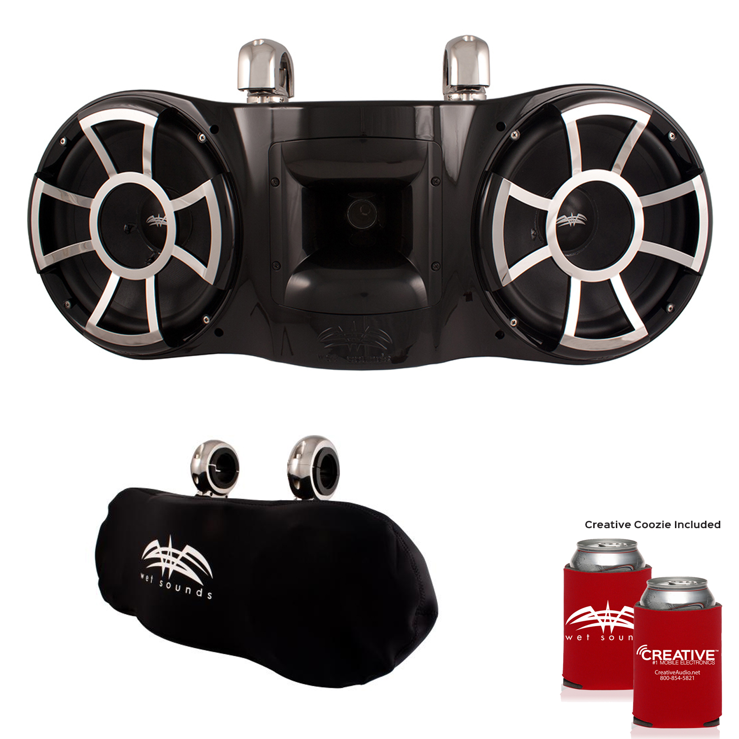 Wet Sounds REV 8-Inch Black Tower Speakers With Swivel Clamps — Refurbished For Boats & Marine Audio