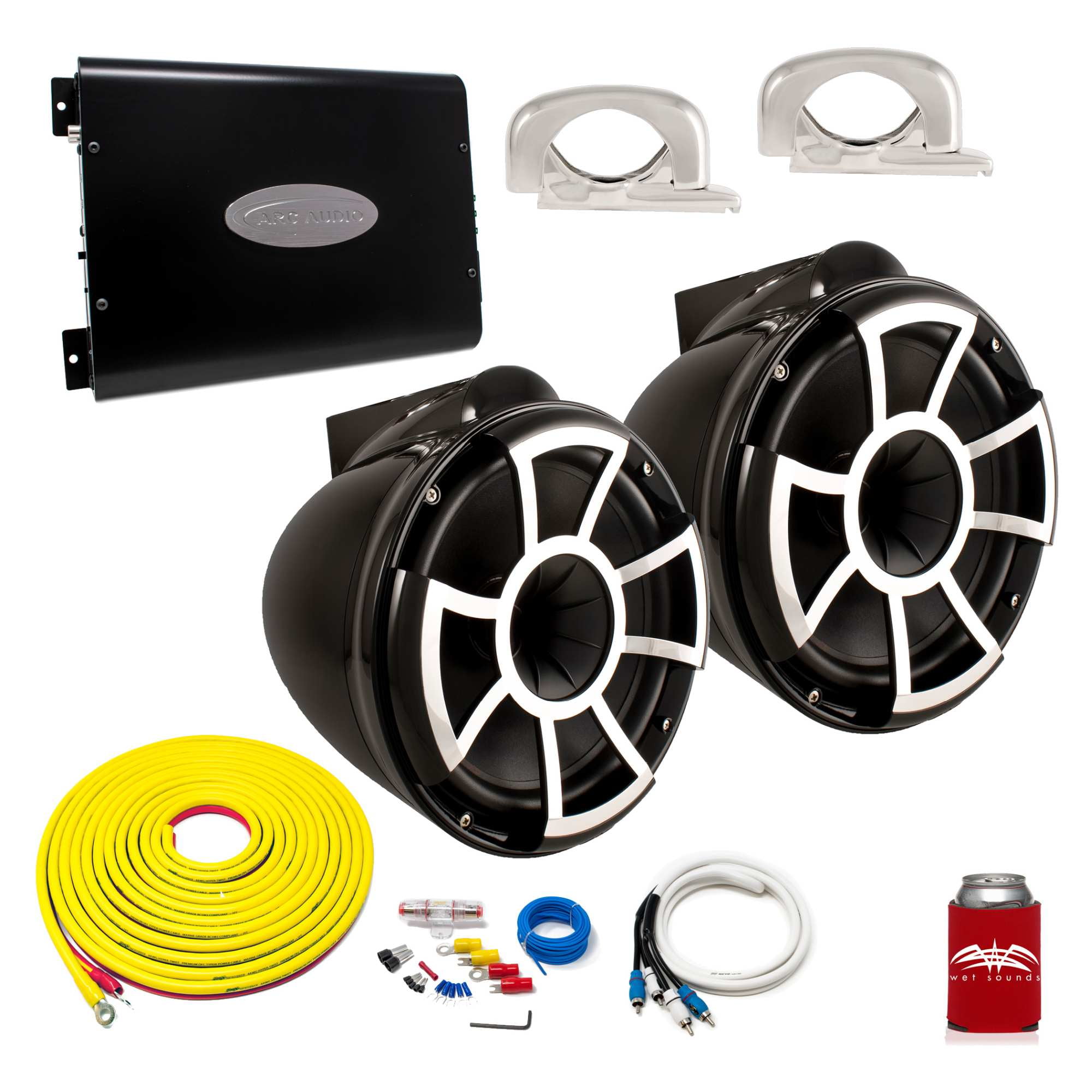 Wet Sounds REV10BFC Black 10" Tower Speakers With Arc Audio KS600.2