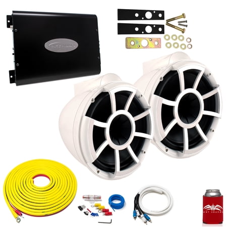 Wet Sounds REV10W-X White 10" Tower Speakers With Arc Audio KS-600.2 Amplifier with Wiring Kit
