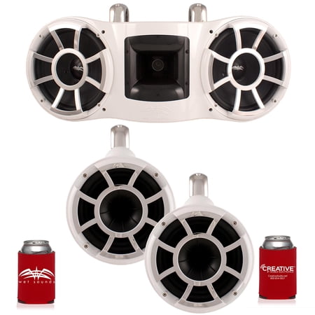 Wet Sounds REV410W-FC REV Series 10" White Wake Tower Speakers & REV8W-FC 8" Wake Tower Speakers With Fixed-Clamps