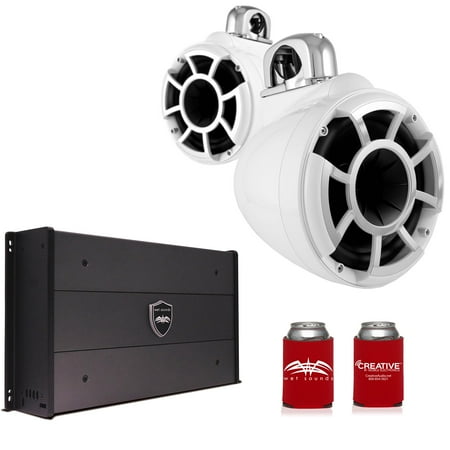Wet Sounds REV8W-FMINI 8" White Tower Speakers with Stainless Steel Fixed Mini Clamps & SYN-DX2.3 1200 Watt Amplifier