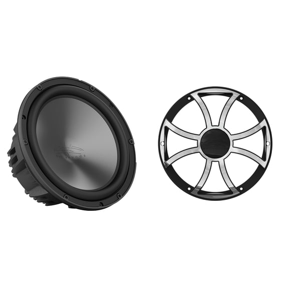 Wet Sounds REVO 10 FA S2 V3 - REVO Series 10" Free Air 2 Ohm V3 Subwoofer, Black and Wet Sounds REVO 10 XS-B-SS GRILLE V3 - Black & Stainless Subwoofer Grille