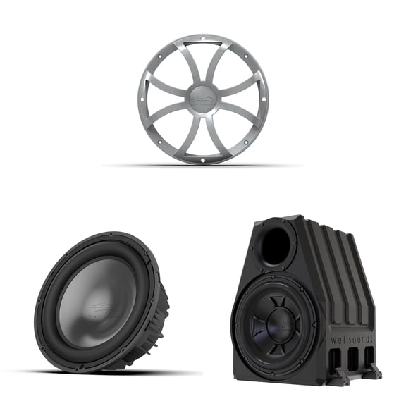 Wet Sounds REVO 12 HP S4 V3 12" High Power 4 Ohm Subwoofe with REVO 12 XS-S GRILLE V3 - Silver XS Style Grille and PORTED-12-ENC 12" Rotomold Ported Enclosure