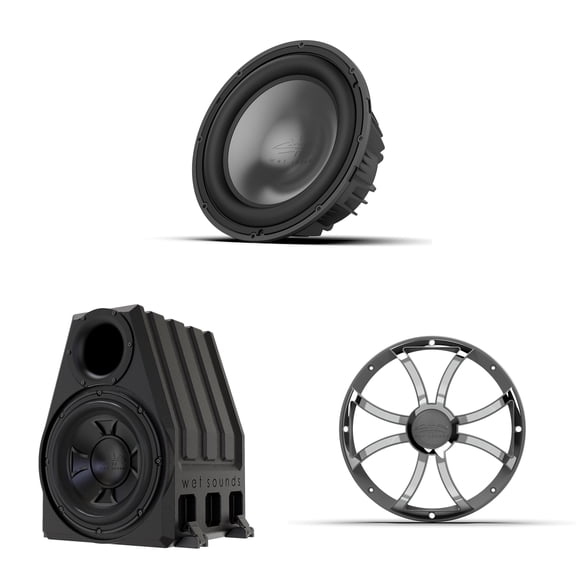 Wet Sounds REVO 12 HP S4 V3 12" High Power 4 Ohm Subwoofer with REVO 12 XS-G-SS GRILLE V3 - Gunmetal & Stainless XS Style Grille and PORTED-12-ENC 12" Rotomold Ported Enclosure