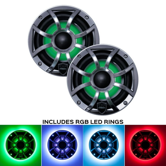 Wet Sounds REVO 6-XSG-SS GunMetal XS/Stainless Grill 6.5 Inch Marine LED Coaxial Speakers with RGB LED Speaker Rings