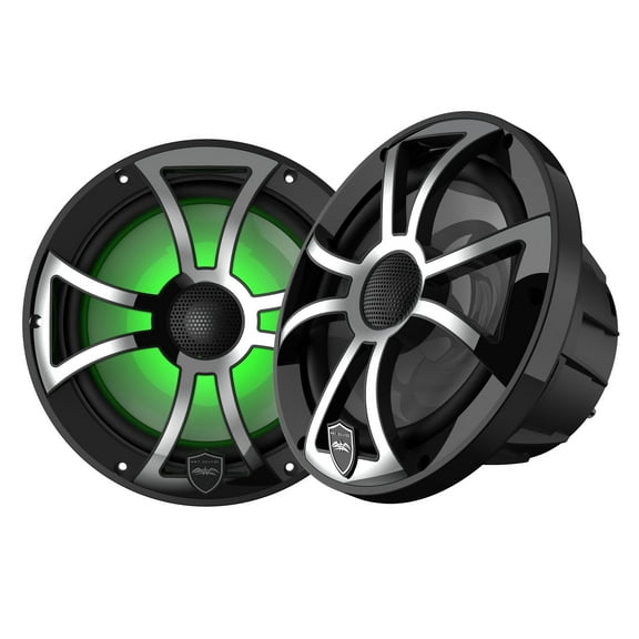 Wet Sounds REVO 8-XSB-SS Black XS / Stainless Overlay Grill 8 Inch Marine LED Coaxial Speakers (pair)