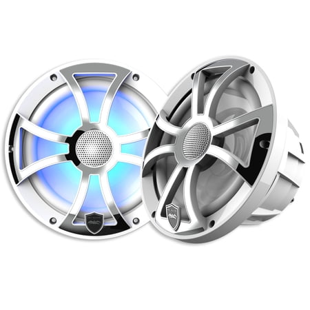 Wet Sounds REVO 8-XSW-SS White XS / Stainless Overlay Grill 8 Inch Marine LED Coaxial Speakers (pair)