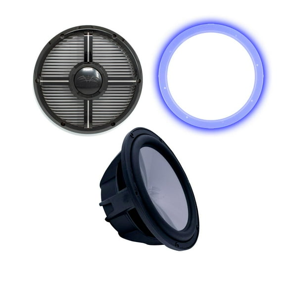Wet Sounds Revo 10" Subwoofer, Grill, & RGB LED Ring - Black Subwoofer & Black Closed Face XW Grill - 2 Ohm