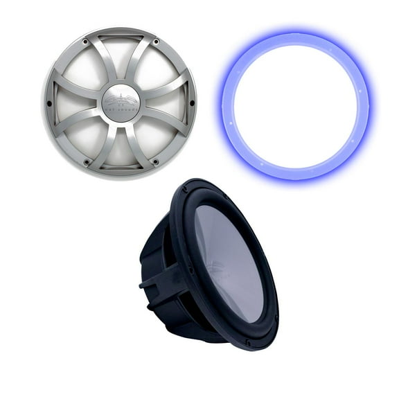 Wet Sounds Revo 10" Subwoofer, Grill, & RGB LED Ring - Black Subwoofer & Silver XS Grill - 2 Ohm