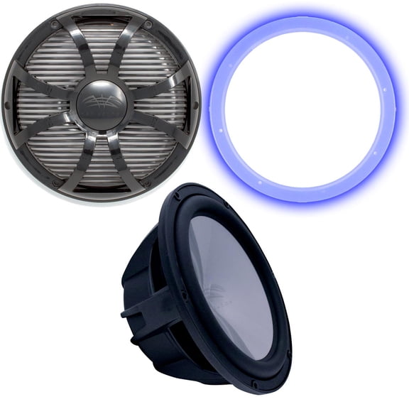 Wet Sounds Revo 12" Subwoofer, Grill, & RGB LED Ring - Black Subwoofer & Black Closed Face SW Grill - 4 Ohm