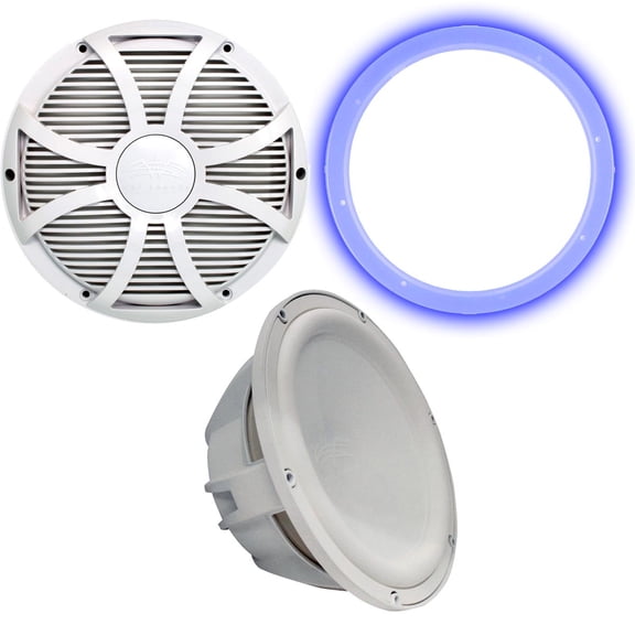 Wet Sounds Revo 12" Subwoofer, Grill, & RGB LED Ring - White Subwoofer & White Closed Face SW Grill - 4 Ohm