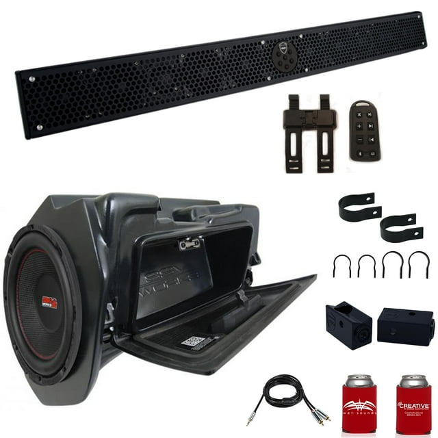 Wet Sounds STEALTH-10 ULTRA HD-B Sound Bar with 1.75 Clamps and Sliders and SSV WP-RZ4GBS10-W 10" Powered Subwoofer