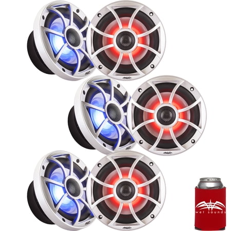 Wet Sounds - Three Pairs Of RECON 6-S RGB LED 6.5" 60-Watt RMS Coaxial Speakers With Silver XS Grilles