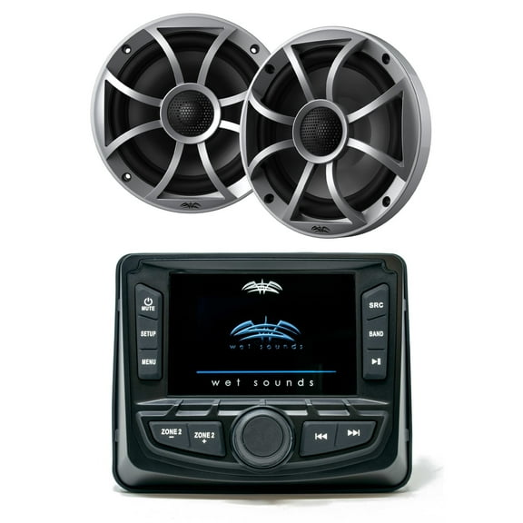 Wet Sounds WS-MC-2 Marine Radio with 1 Pair Wet Sounds RECON 6-S Recon Series 6.5" 60-Watt RMS Coaxial Speakers With Silver XS Grille And Cone (Pair)