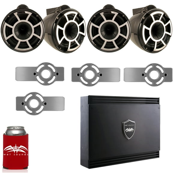 Wet Sounds for Mastercraft 2007 & Up - Two Pairs Of REV10 10" Black Tower Speakers with Adapters & SD2 Amplifier