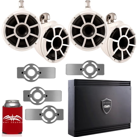 Wet Sounds for Mastercraft 2007 & Up - Two Pairs Of REV10 10" White Swivel Tower Speakers with Adapters & SD2 Amplifier
