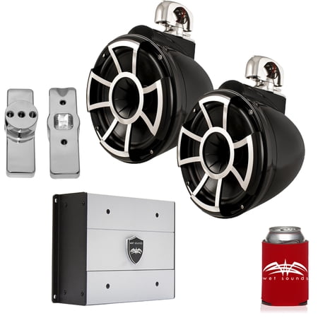 Wet Sounds for Nautique FC5 Towers - REV10 10" Black Swivel Tower Speakers, Nautique Tower Adapters & HTX4 Amplifier