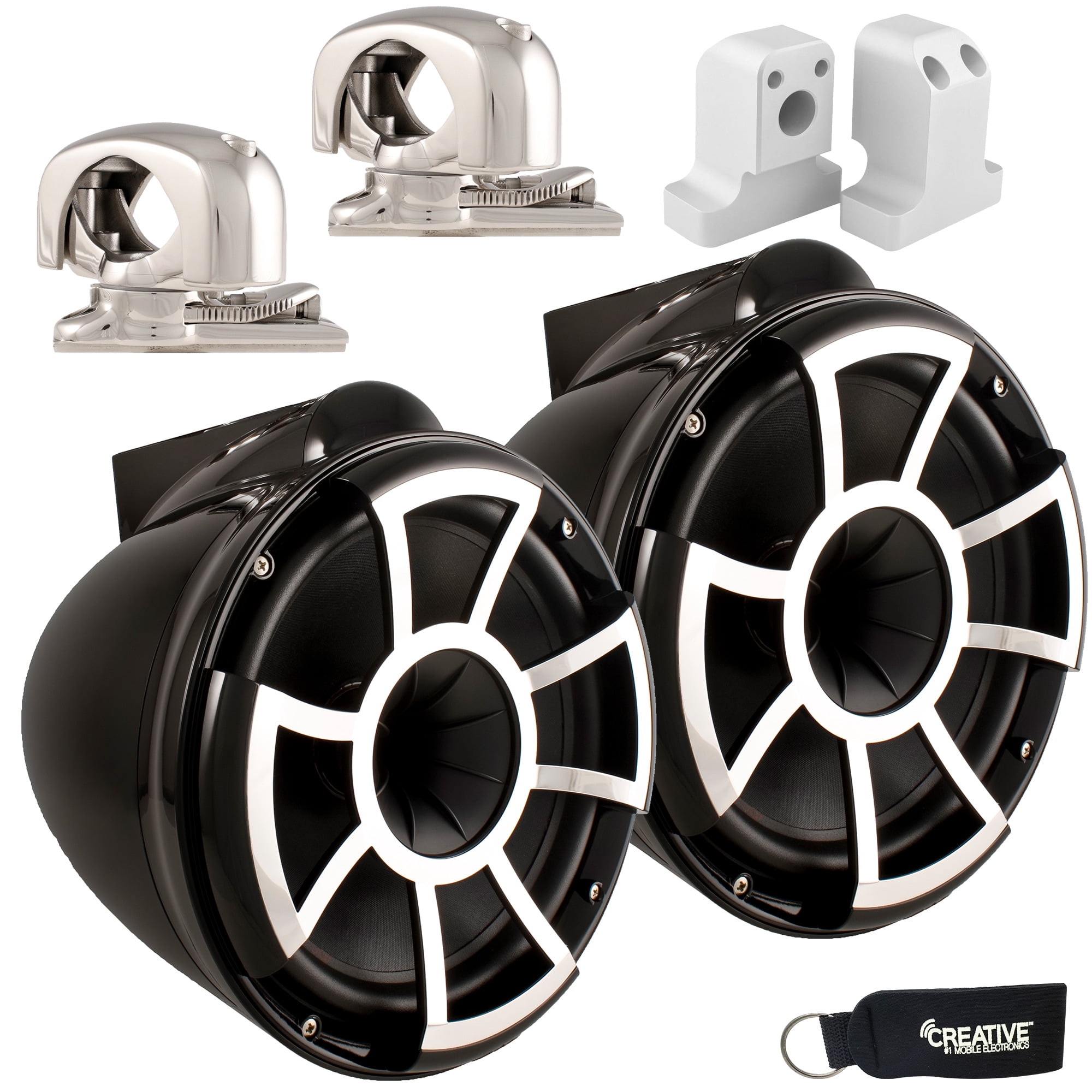 Wet Sounds REV 10 Swivel Clamp Tower Speakers with Wet Sounds LEDKITREV10-RGB RGB LED Speaker Rings - Black 141［並行輸入］