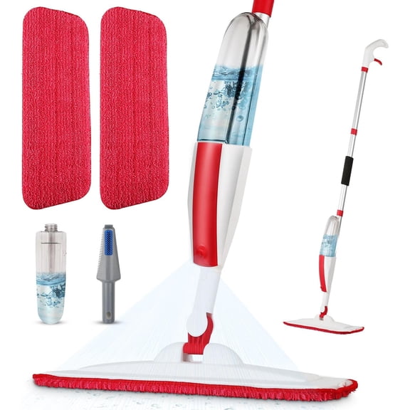 Wet Spray Mop for Floor Cleaning with 14 oz Bottle & 2 Microfiber Pads | Refillable bottle, washable pads, dry/wet use for home or commercial cleaning on hardwood, laminate, wood & ceramic floors