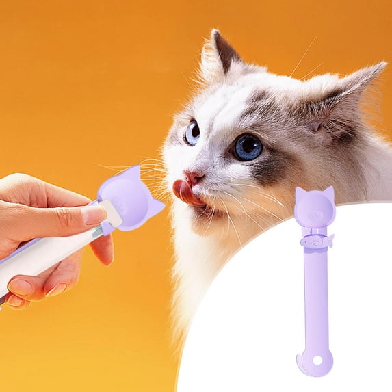 Wet Treat Dispenser Cats Food Spoon, Happy Spoon for Cats With Hanging Hole, Cat Spoons for Wet Food, Cat Strip Feeder Squeeze Spoon, Spoon Feeding For Cats, Cat Treat Spoon Lick To Wet Food Purple