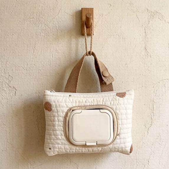 Wet Wipe Dispenser Bag, Embroidered Bear Hanging Wet Tissue Pouch, Portable Reusable Outdoor Travel Storage Wipe Case for Strollers Diaper Bags Parents