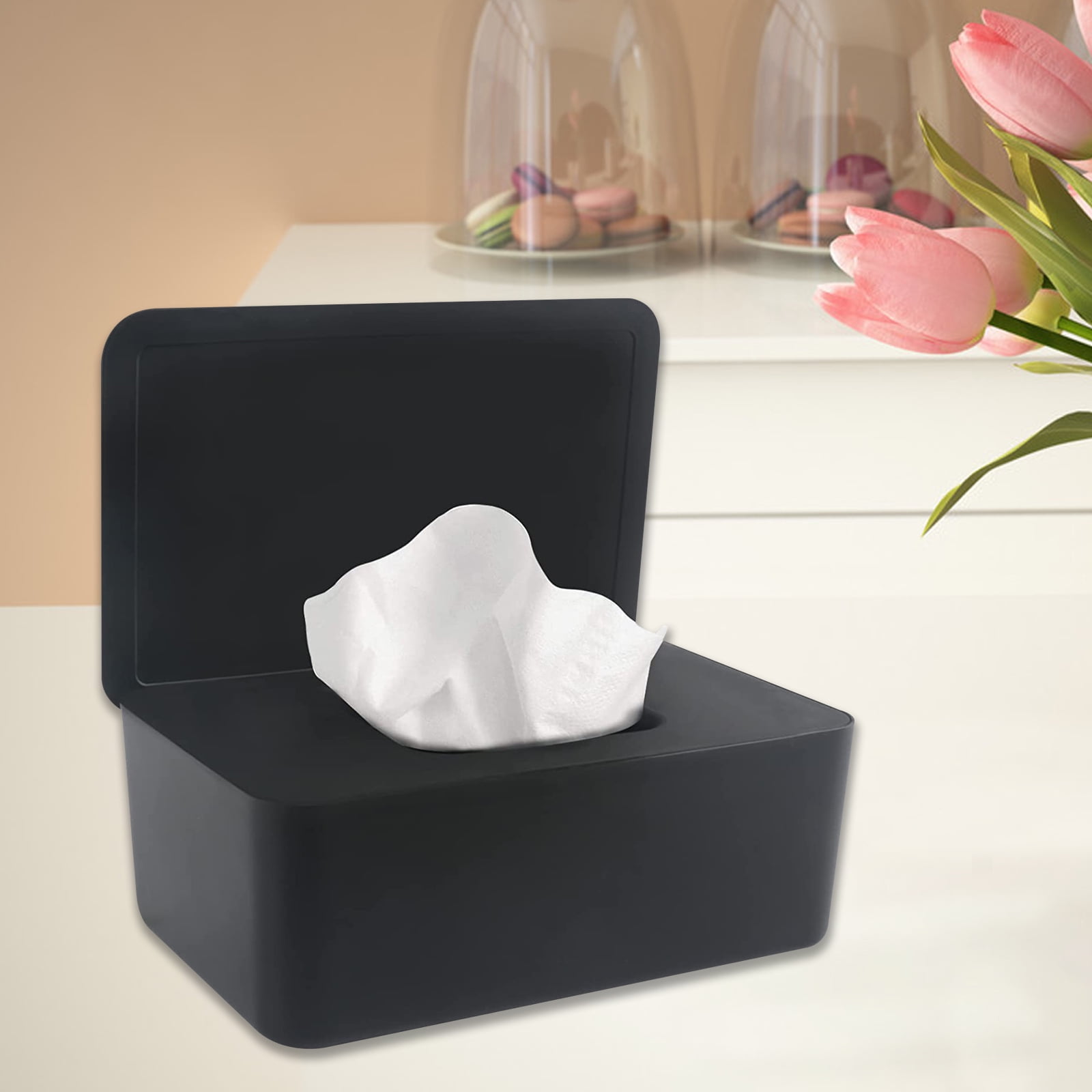 Refillable Wet Wipes Storage Box, Baby Wipes Dispenser, Dustproof Tissue Box with Lid, Black