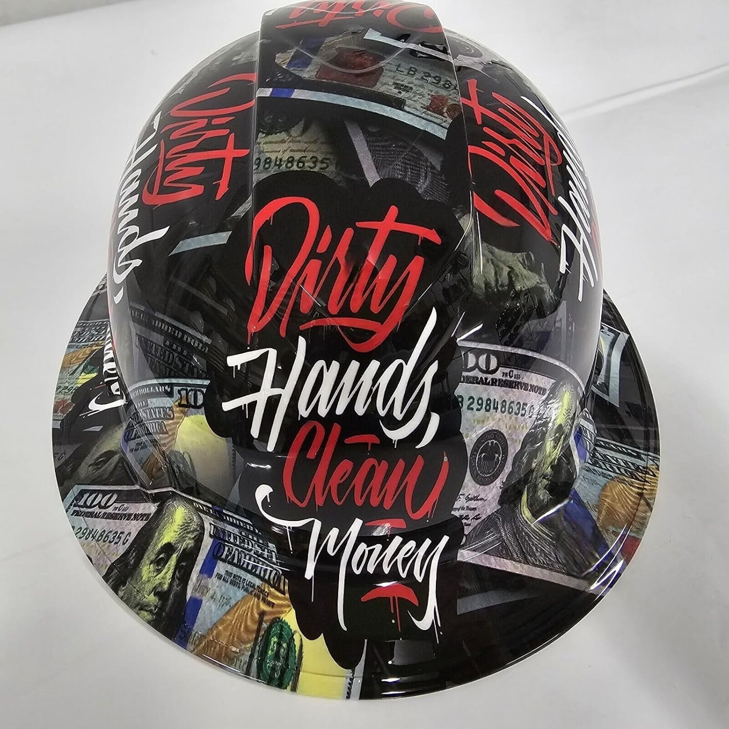 Wet Works Imaging Customized Pyramex Full Brim Dirty Hands Clean Money Hard Hat with Ratcheting Suspension