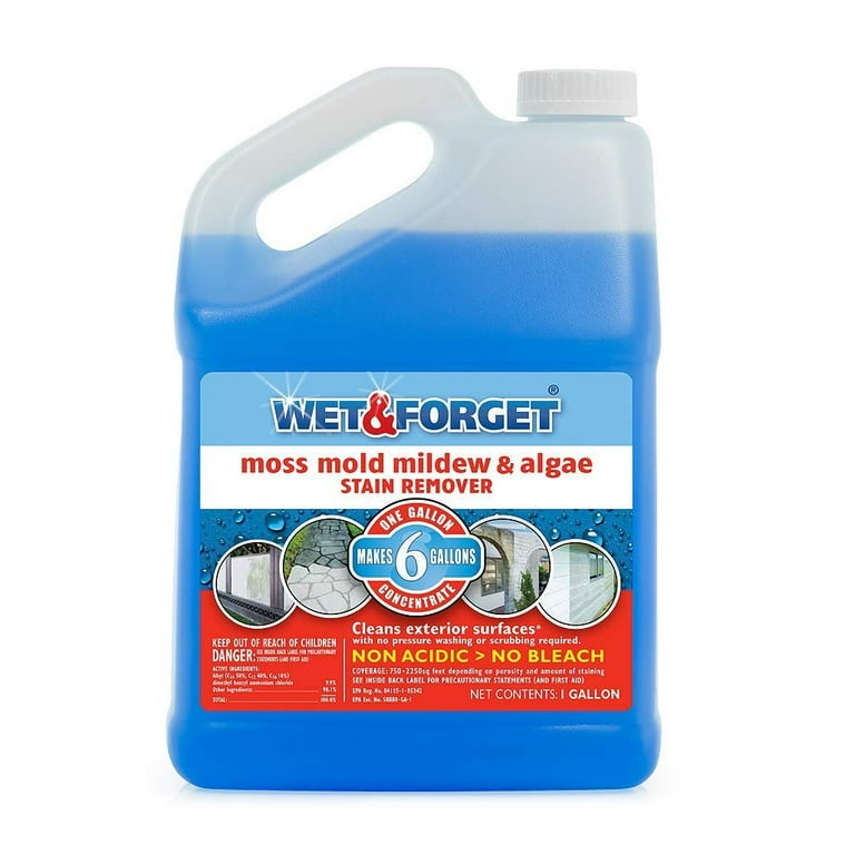 Wet and Forget Moss, Mold, Mildew, Mildew, Algae Stain Remover, 1 Gallon Concentrate Makes 6 Gallons Wet and Forget Moss, Mold, Mildew, Mildew, Algae Stain Remover, 1 Gallon Concentrate Makes 6 Gallons