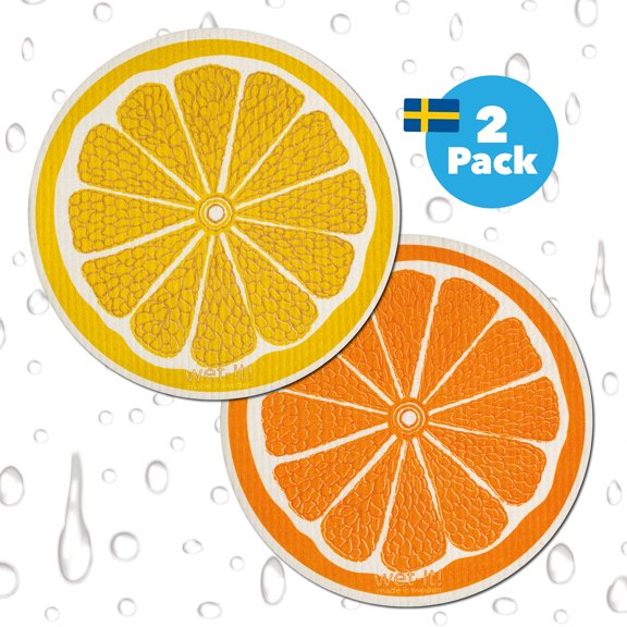 Wet-it! Reusable Sponge Cleaning Cloths Multipurpose Cleaning Wipes Kitchen Towels, dishcloth, Citrus Set 2-Pack